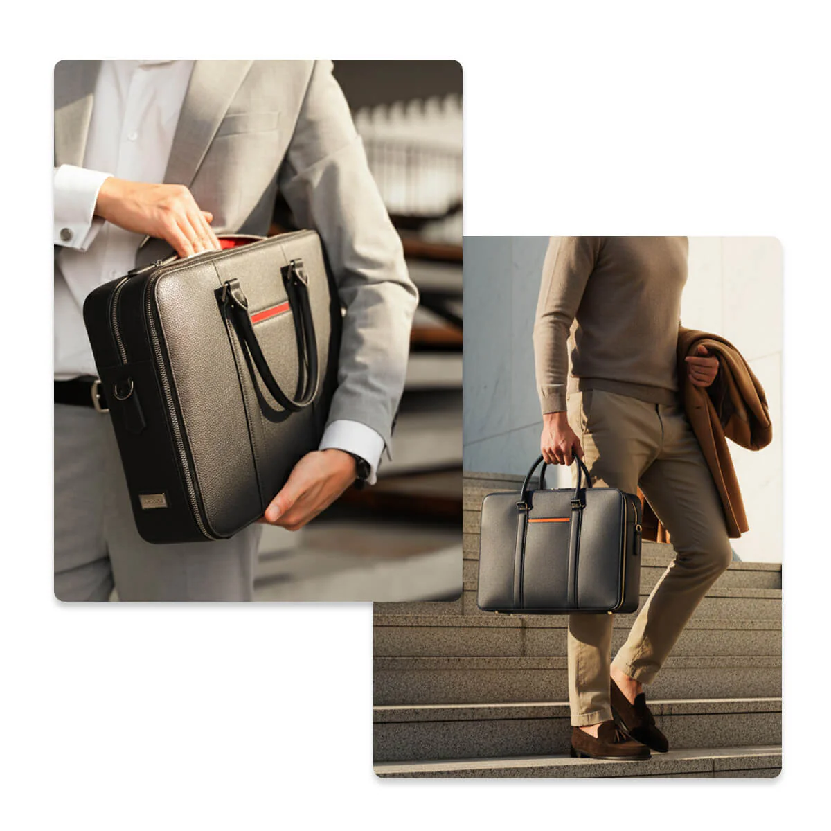 Manhattan Double-Zip Leather Briefcase - Image 16