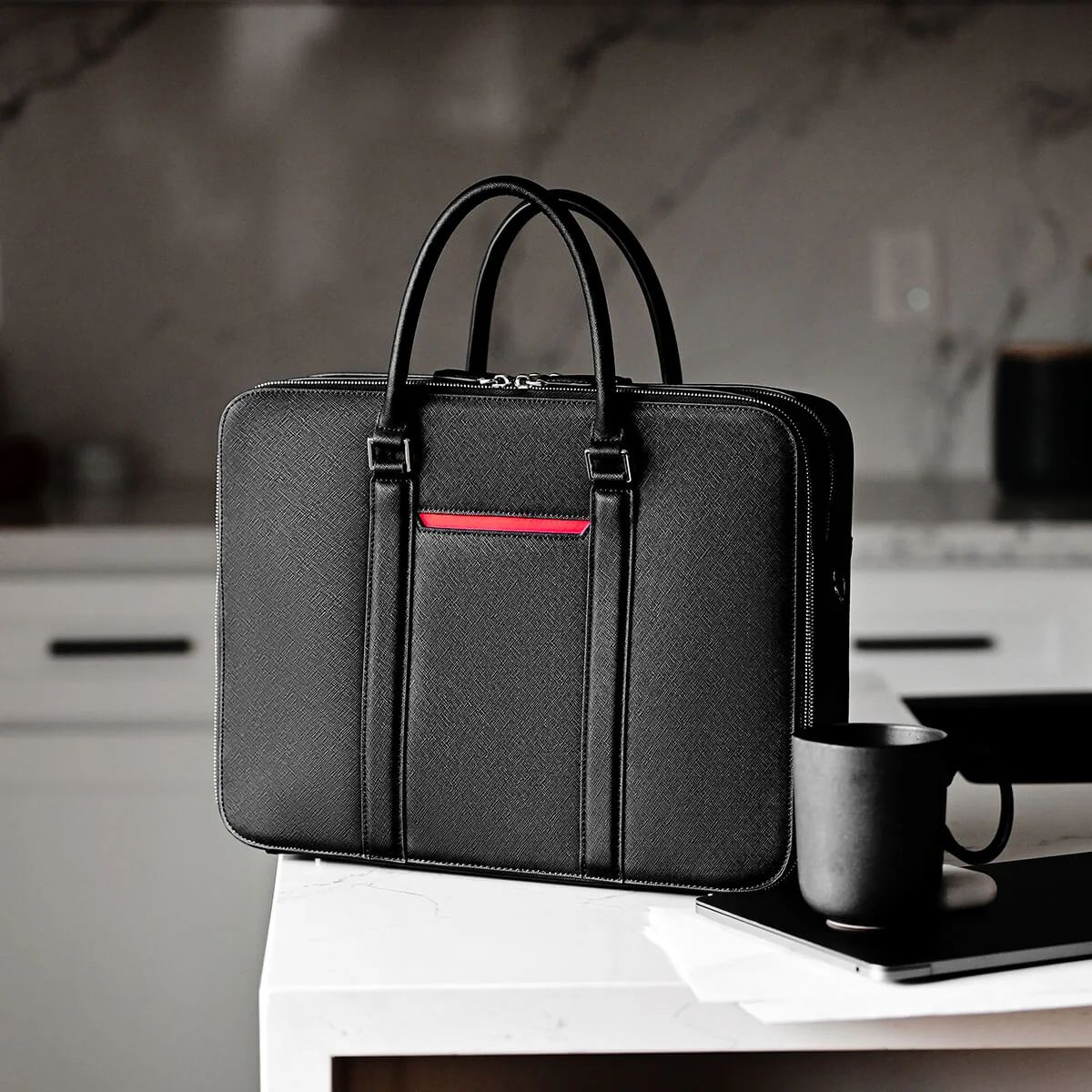 Manhattan Double-Zip Leather Briefcase - Image 18