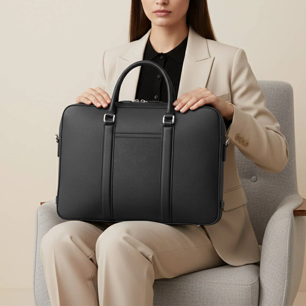 Manhattan Monochrome Leather Briefcase - Image 19
