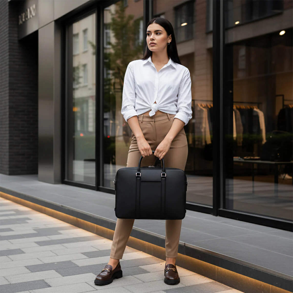 Manhattan Monochrome Leather Briefcase - Image 22